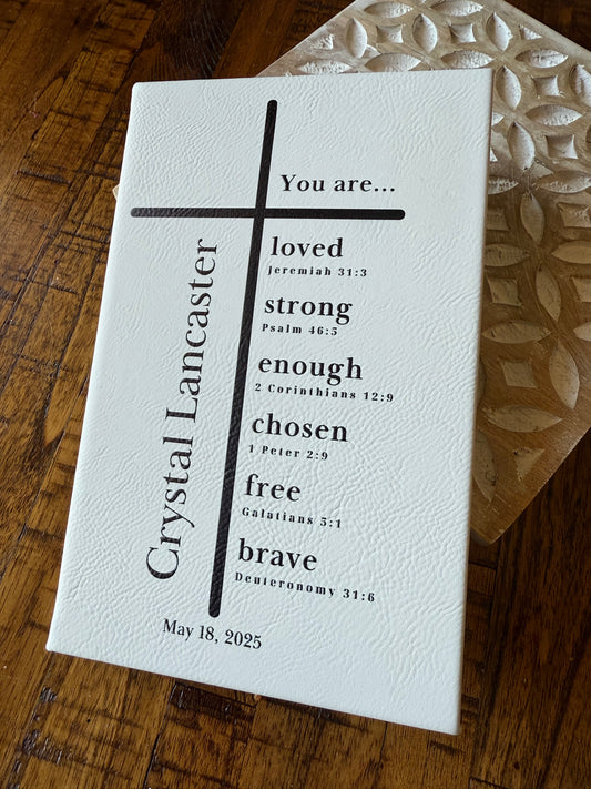 Personalized Scripture Leatherette Journal - Cross Design