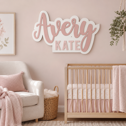 First and middle name outline sign on stained background
