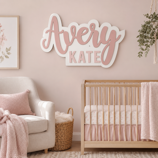 First and middle name outline sign on stained background
