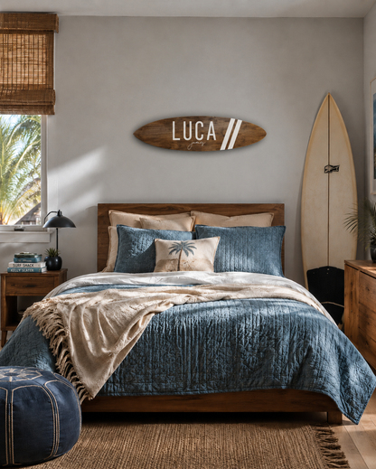 Surfboard name sign - two stripes