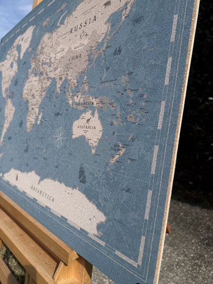 Adventure world map cork board, wall-mounted, includes pushpins & mounting screws