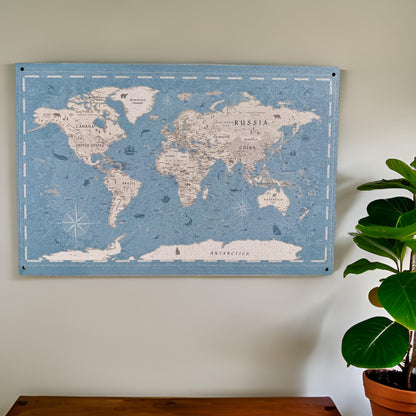 Adventure world map cork board, wall-mounted, includes pushpins & mounting screws