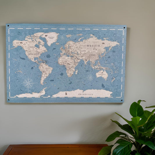Adventure world map cork board, wall-mounted, includes pushpins & mounting screws