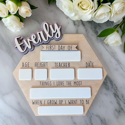 Personalized back to school hexagon sign, interchangeable names, first and last day of school