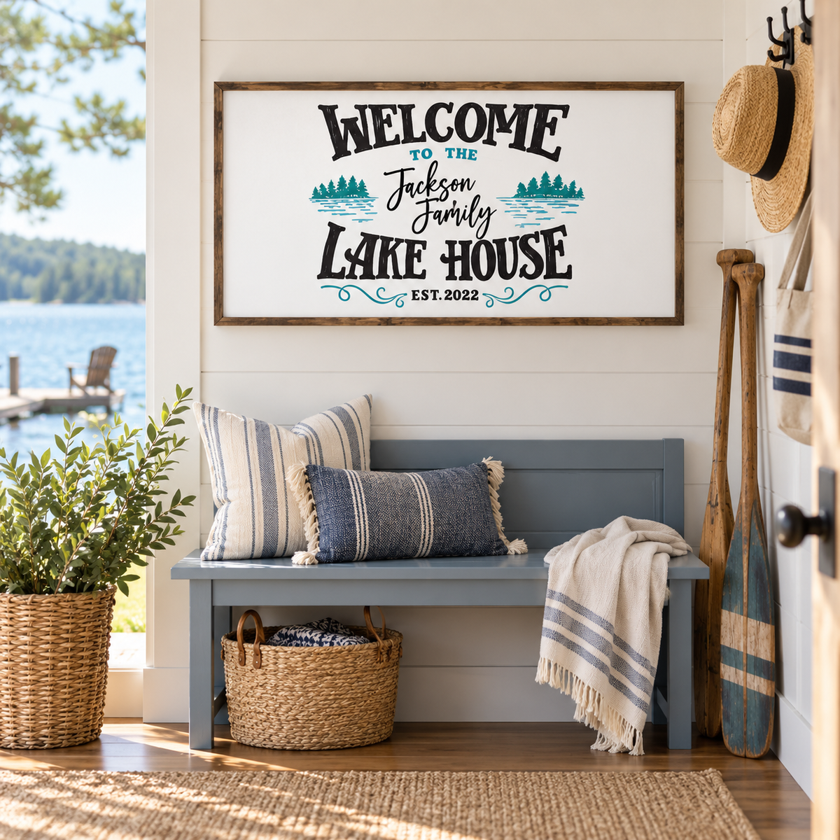 Lake house family name sign