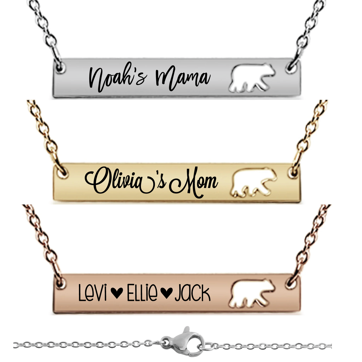 Personalized Mama bear cutout bar necklace