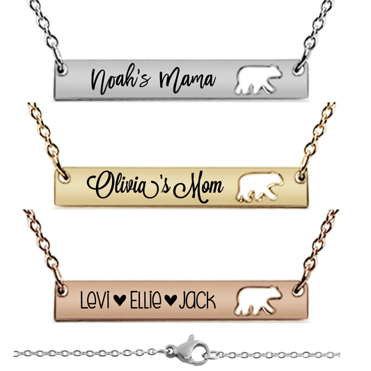 Personalized Mama bear cutout bar necklace