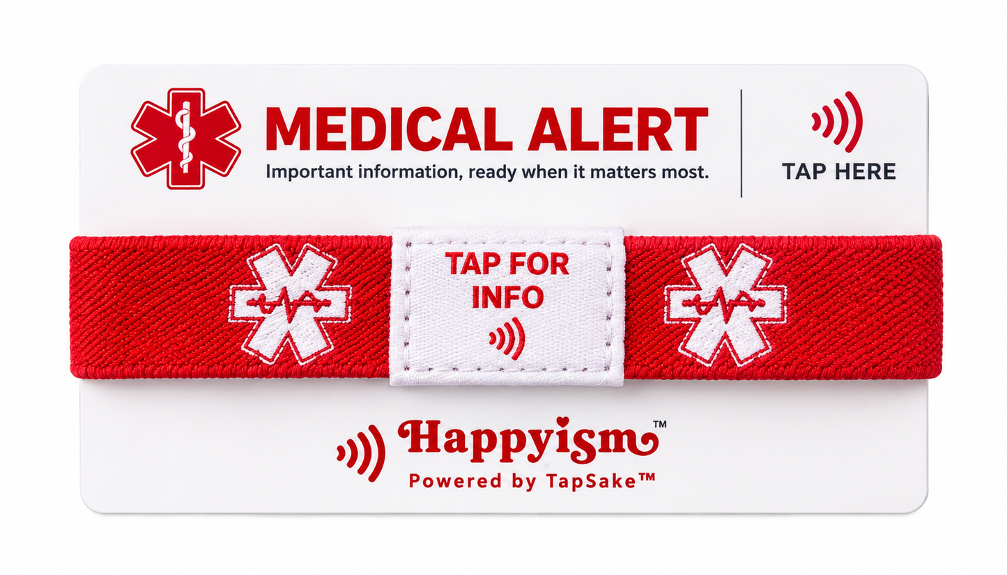 Happyism® Medical Alert Smart Bracelet + NFC Tap Card | Tap-to-View Medical Information Wristband