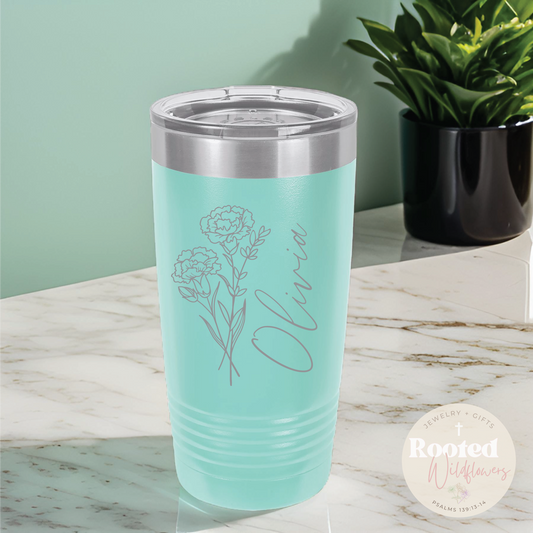 Engraved birth flower name tumbler