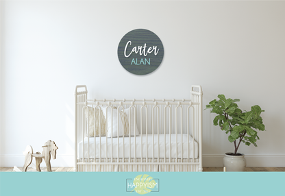 Custom Wood Round Nursery Name Sign - Live Preview - Happyism, Inc. Engraving 