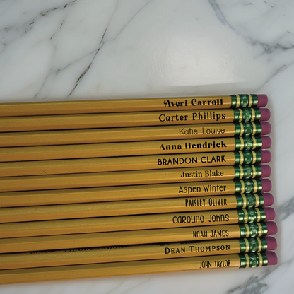 Custom engraved pencils, personalized pencils, set of 12 classic Ticonderoga #2 pencils