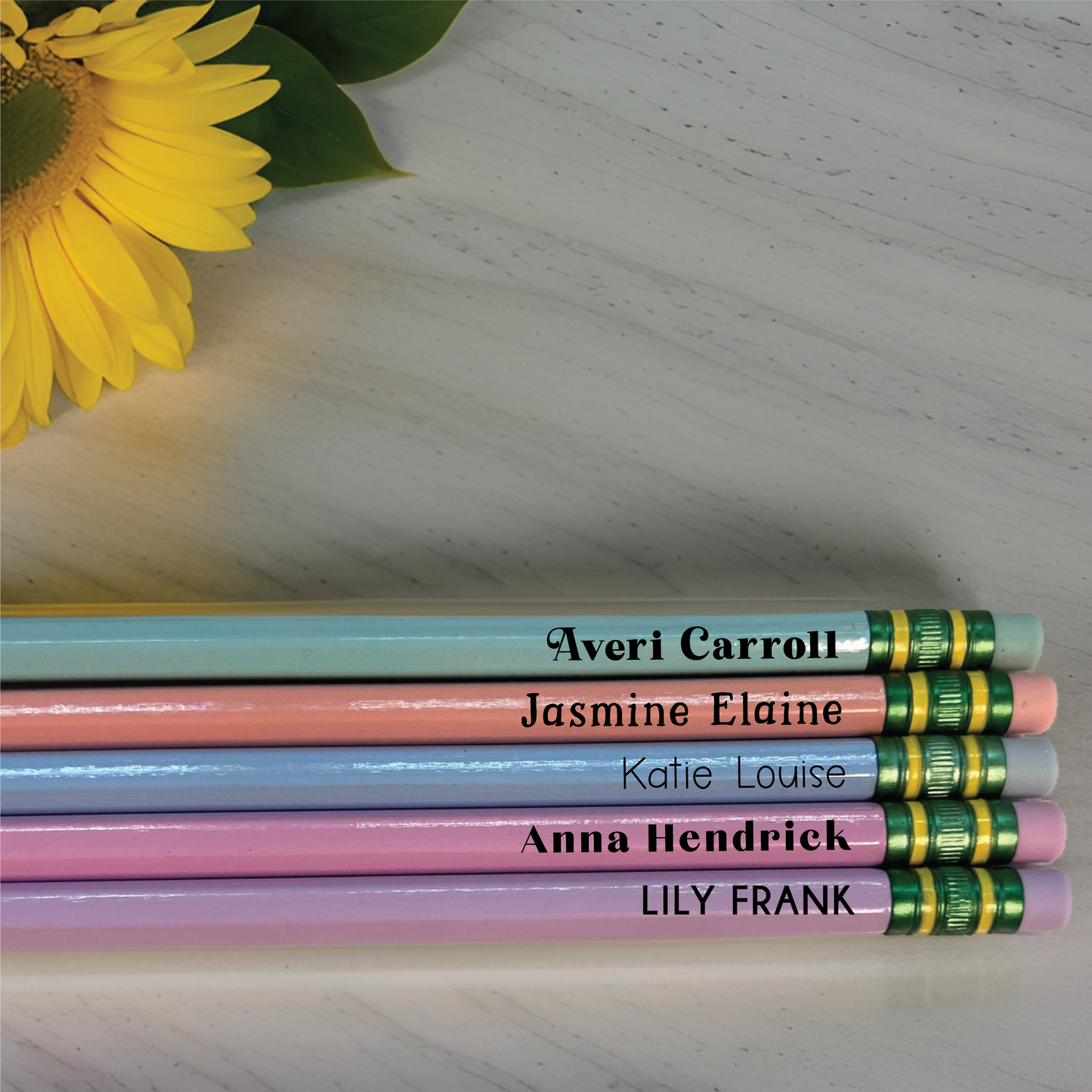 Custom engraved pencils, personalized pencils, pastel set of 10 pencils