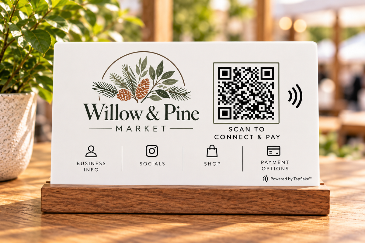 TapSake™ Business Connect 4 × 6 Acrylic NFC + QR Sign