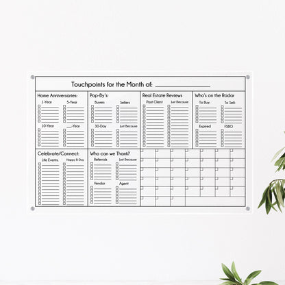 Real estate agent dry erase board, wet erase board, client communication tracking board