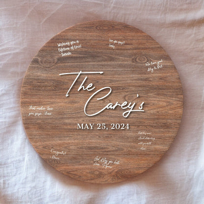 Personalized wedding guestbook alternative circle wood sign 3D lettering