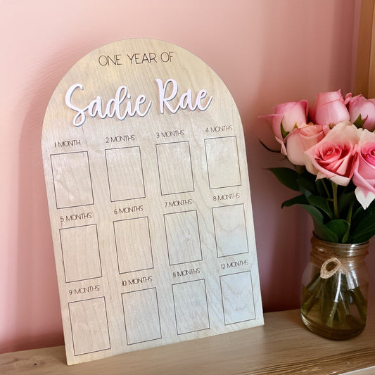 My First Year One Year of Photo Board Wooden Milestone Board 1st Birthday Milestone Board First Birthday Decorations 12 Months Photo