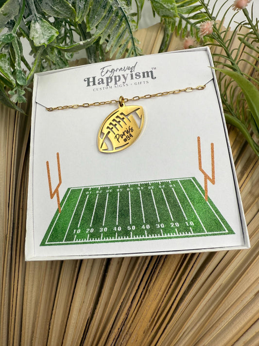 Engraved football necklace, football player necklace, football mom necklace, football player gift, personalized name necklace, football gift