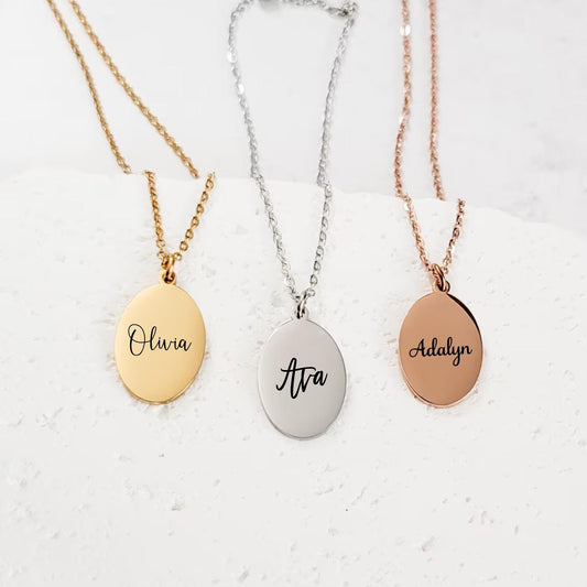 Personalized name necklace, oval pendant necklace, monogram necklace, minimalist necklace