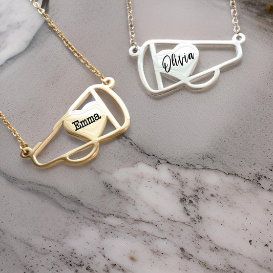 Engraved cheerleading necklace, cheerleader necklace, custom name cheerleading necklace, personalized cheerleader gift, cheerleading jewelry