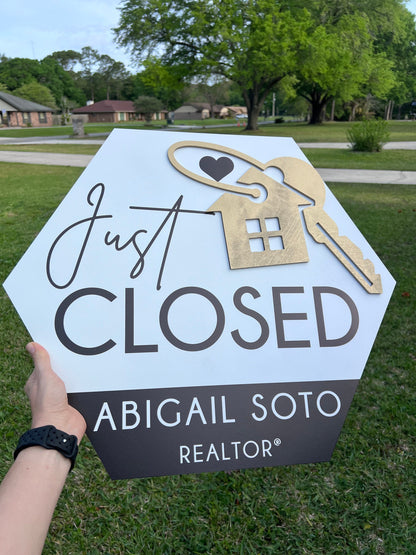 Y’all we bought a house sign , real estate closing sign, hexagon real estate sign, wooden closing sign, real estate agent prop sign