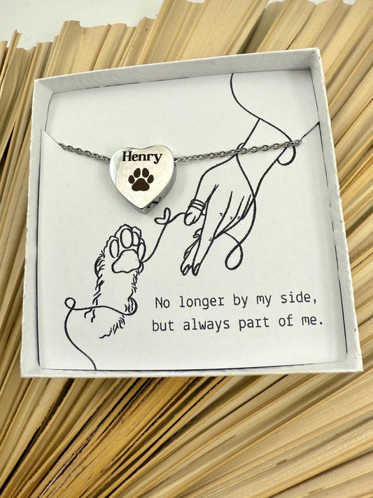 Dog memorial necklace, Engraved urn necklace, memorial necklace, heart urn necklace, custom heart urn necklace, ashes cremation
