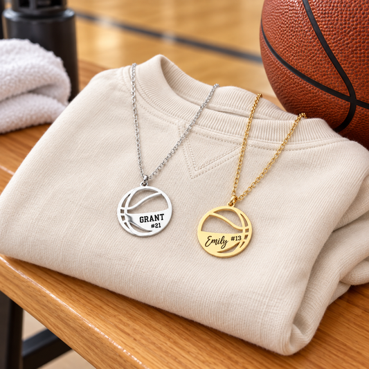 Engraved basketball necklace, basketball player necklace, basketball mom necklace, personalized basketball necklace, basketball gift
