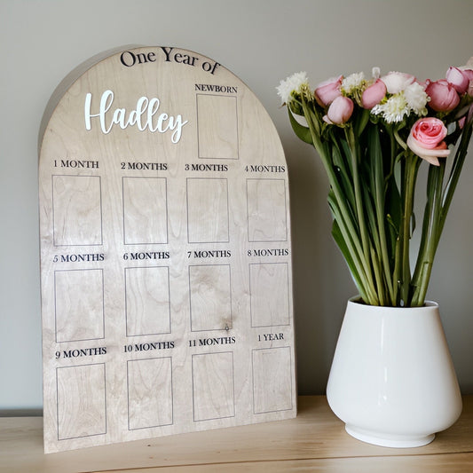 My First Year One Year of Photo Board Wooden Milestone Board 1st Birthday Milestone Board First Birthday Decorations 12 Months Photo
