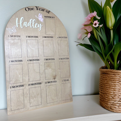 Butterflies My First Year One Year of Photo Board Wooden Milestone Board 1st Birthday Milestone Board First Birthday Decorations 12 Months