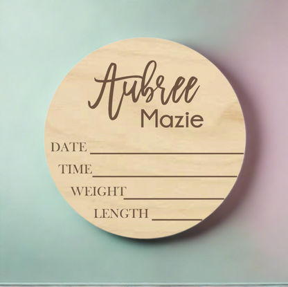Newborn baby name announcement birth details sign