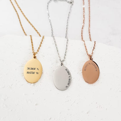 Coordinates necklace, personalized coordinates oval pendant necklace, Coordinates jewelry gift