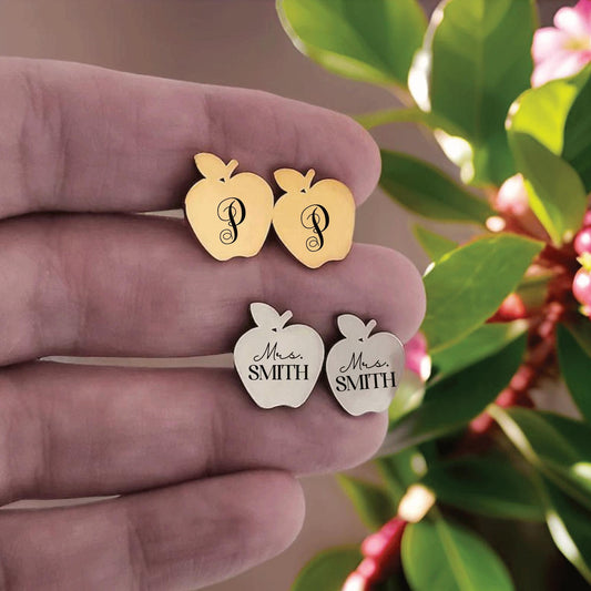 teacher gift, teacher earrings, apple earrings monogram teacher gift