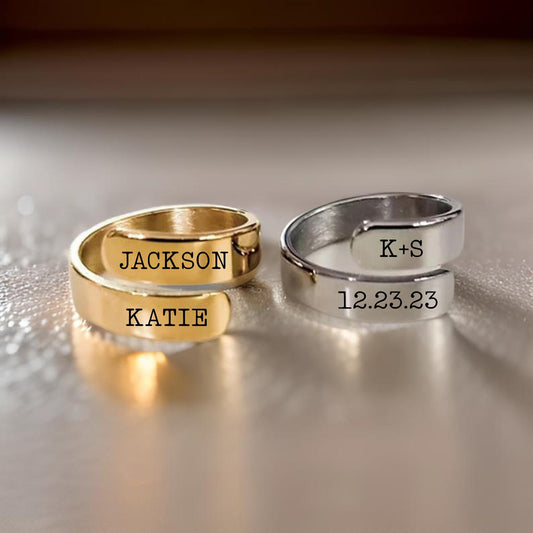 Custom engraved minimalist twist ring, adjustable stainless steel ring, narrow, tarnish-resistant, anniversary gift idea for women