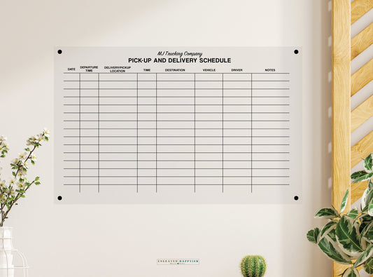 Delivery schedule board, delivery organizer clear acrylic custom trucking dry erase board, trucker organizer, trucking wall organizer sign