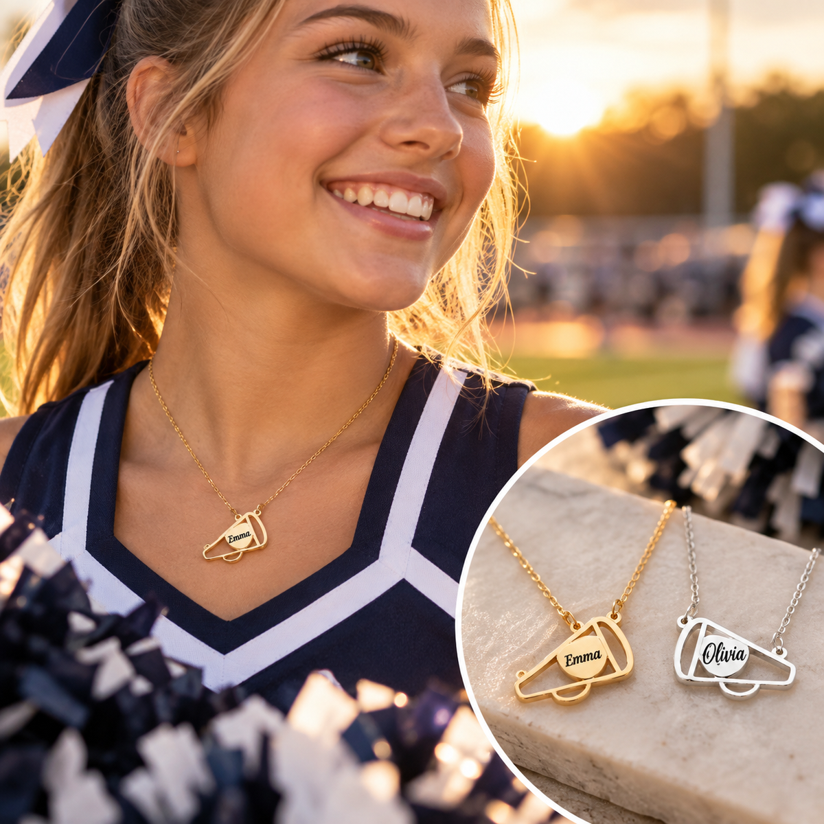 Engraved cheerleading necklace, cheerleader necklace, custom name cheerleading necklace, personalized cheerleader gift, cheerleading jewelry