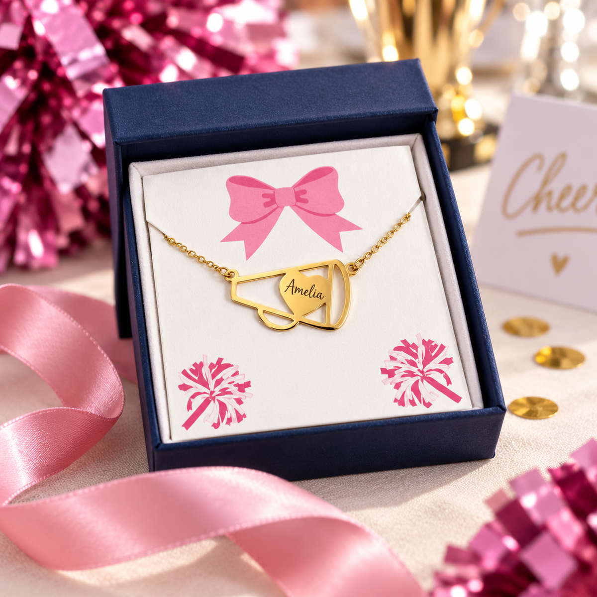 Engraved cheerleading necklace, cheerleader necklace, custom name cheerleading necklace, personalized cheerleader gift, cheerleading jewelry