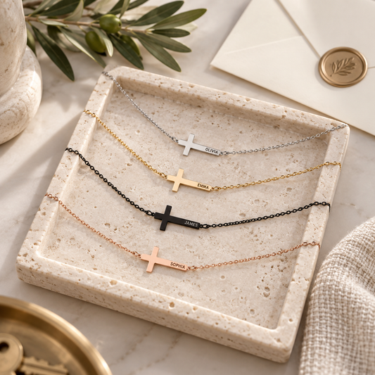 Tiny engraved horizontal cross necklace, personalized cross necklace, Christian jewelry, minimalist necklace