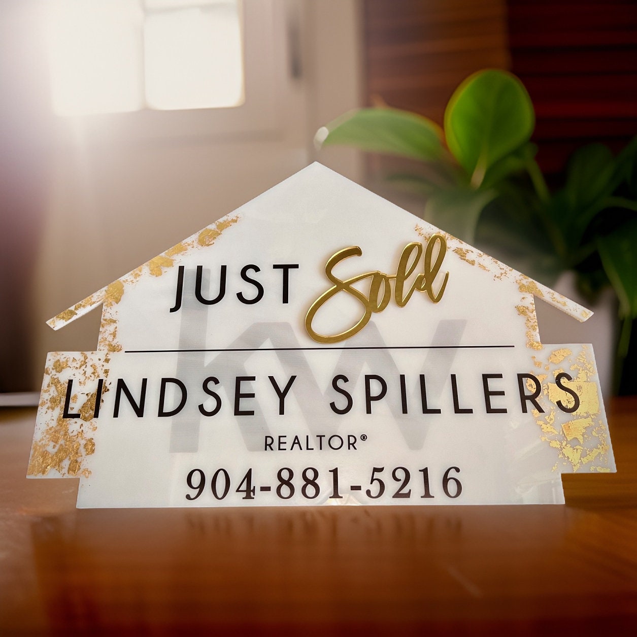 Acrylic Real estate house closing sign with fence, just closed real estate sign, real estate agent closing sign, fun closing sign gold