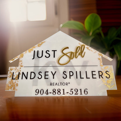 Acrylic Real estate house closing sign with fence, just closed real estate sign, real estate agent closing sign, fun closing sign gold