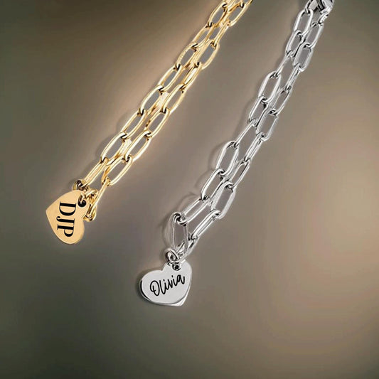 Paperclip heart bracelet, Christmas gift idea, Personalized engraved name heart bracelet