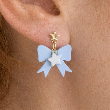 Baby Blue Bow & Star Earrings | Coquette-Inspired Charm | Stella Collection