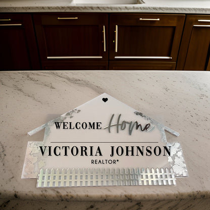 Welcome home closing sign Acrylic Real estate house closing sign with fence, just closed real estate sign, real estate agent sign