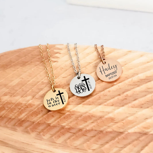 Tiny engraved horizontal cross necklace, personalized cross necklace, Christian jewelry, minimalist necklace