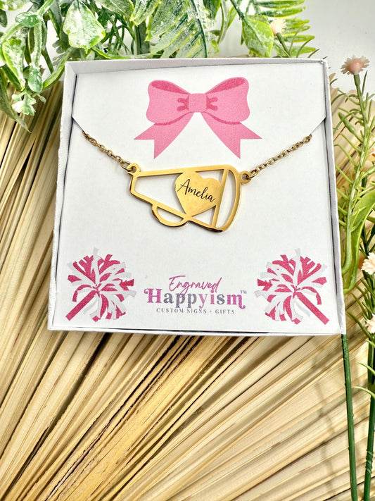 Engraved cheerleading necklace, cheerleader necklace, custom name cheerleading necklace, personalized cheerleader gift, cheerleading jewelry