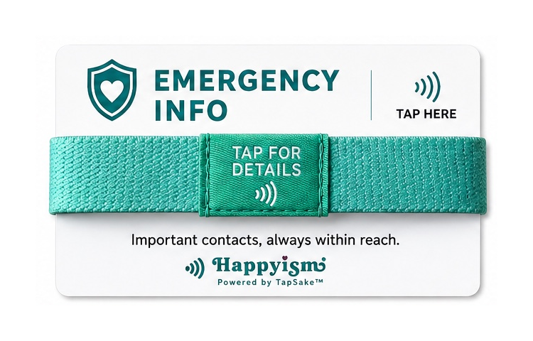 Happyism® Emergency Info Smart Bracelet + NFC Tap Card | Senior & Caregiver Contact Wristband