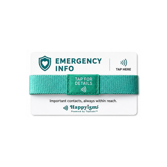 Happyism® Emergency Info Smart Bracelet + NFC Tap Card | Senior & Caregiver Contact Wristband