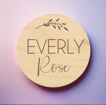 Engraved Wood Newborn Name Sign - Leafy