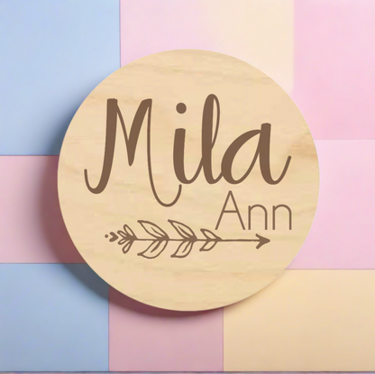 Engraved Wood Newborn Name Sign - Arrow