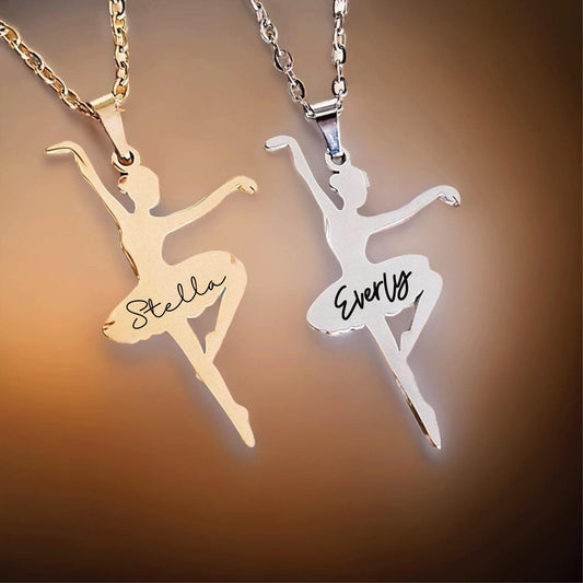 Personalized ballerina necklace, engraved name necklace, Christmas stocking stuffer gift idea for girls, dancer necklace