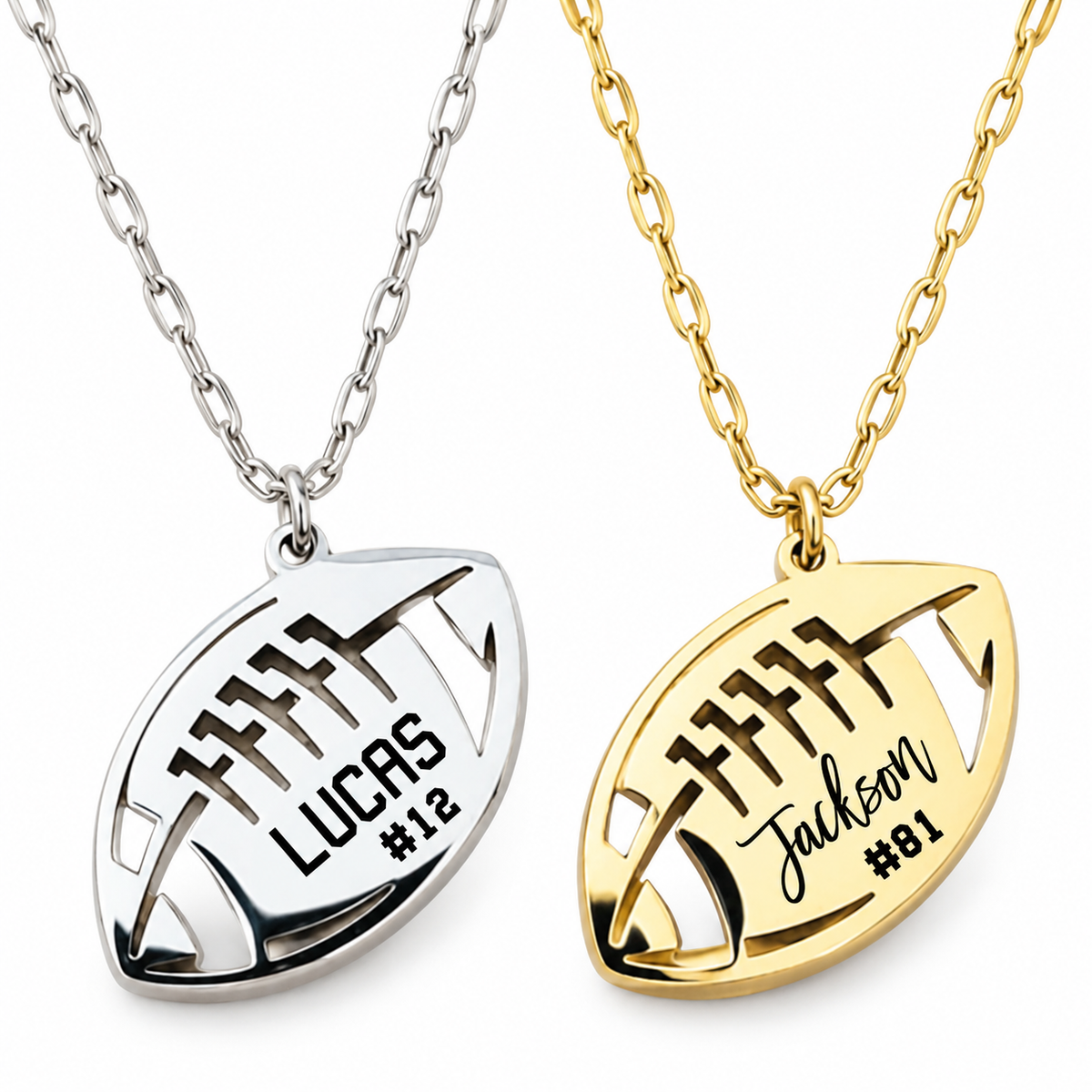 Engraved football necklace, football player necklace, football mom necklace, football player gift, personalized name necklace, football gift