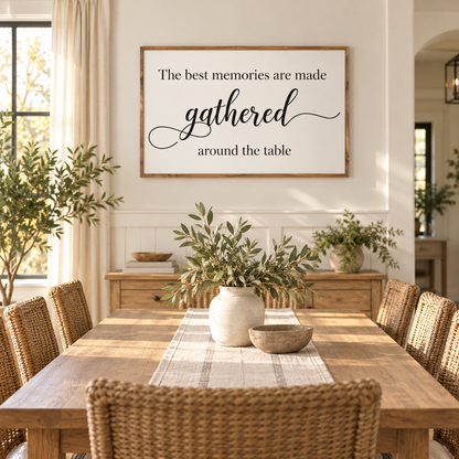 Dining room sign - The best memories are made gathered around the table framed wood sign - farmhouse sign